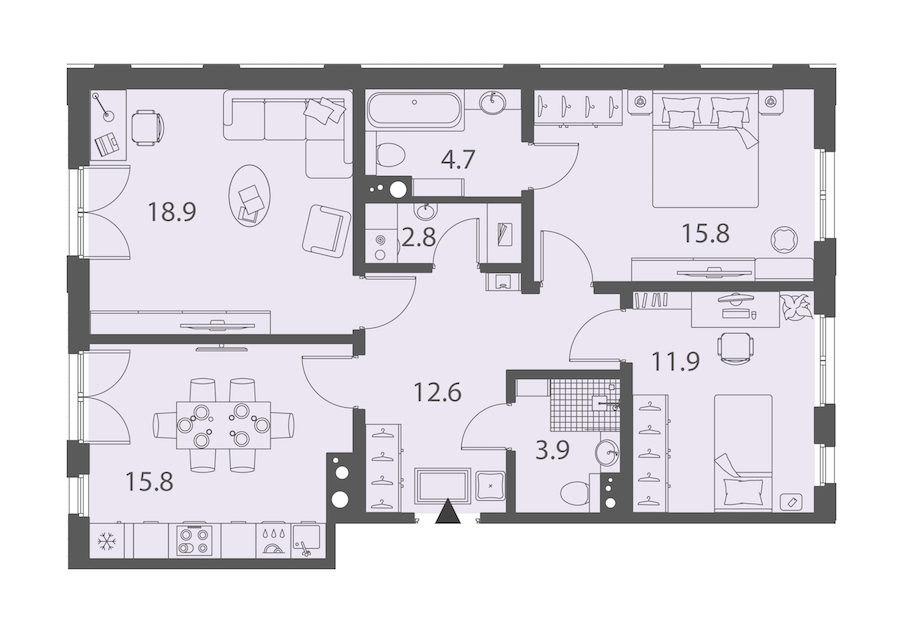 3-комнатная квартира 86.4 м², 2/10 эт., ЖК «DOMINO Premium»